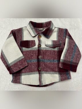 SHEIN 12-18 months cabin cozy Burgundy & Cream Plaid Button-Down Shacket